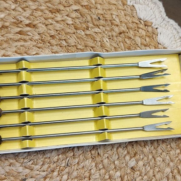 Vintage 6-Piece Stainless Steel Fondue Forks Original Box - Picture 9 of 11